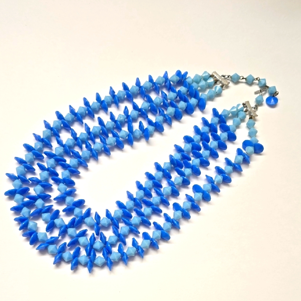 Vintage 3 Strand Blue Hong Kong Necklace